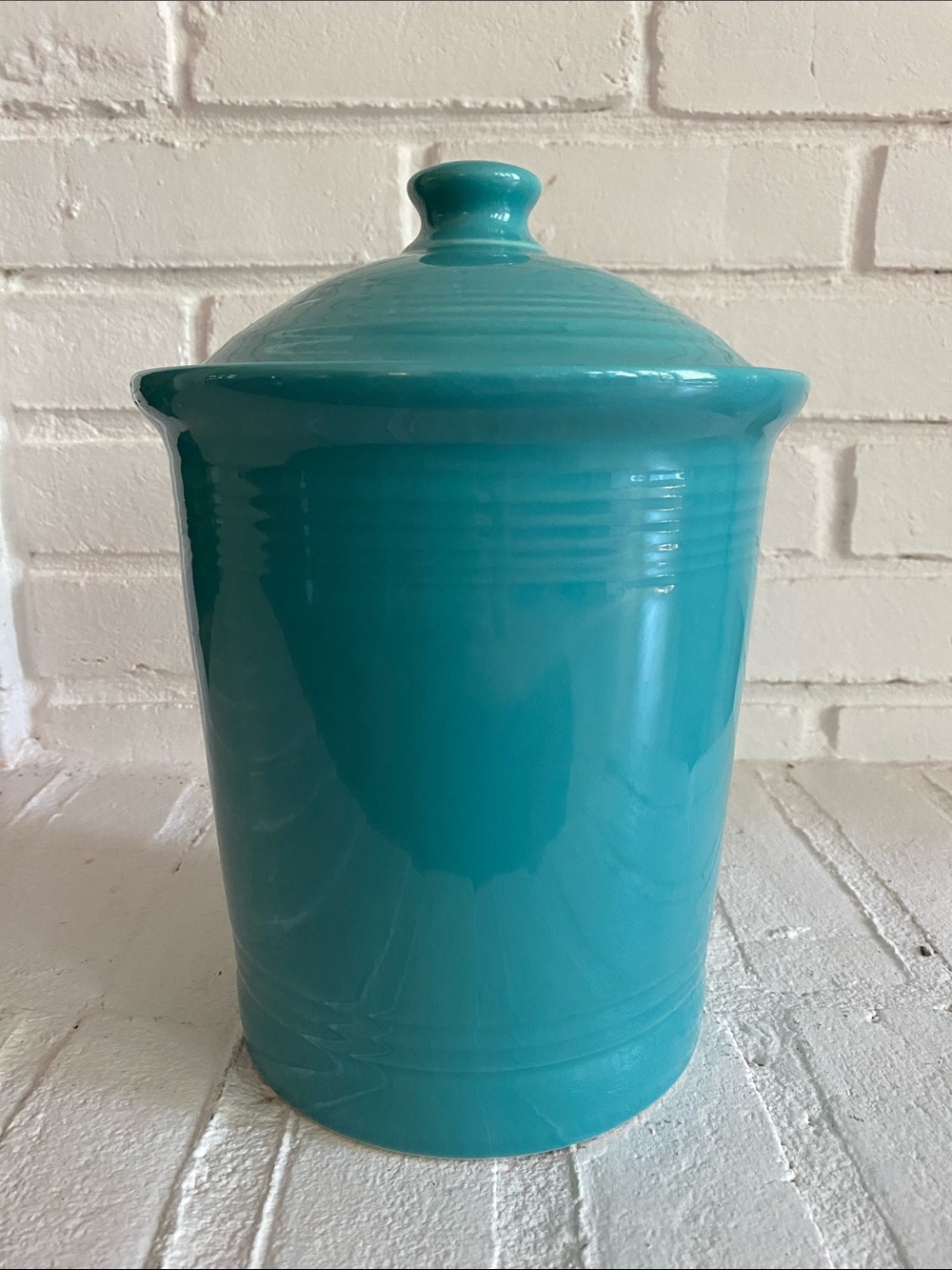 Vintage Homer Laughlin Turquoise Ceramic Lidded Canister